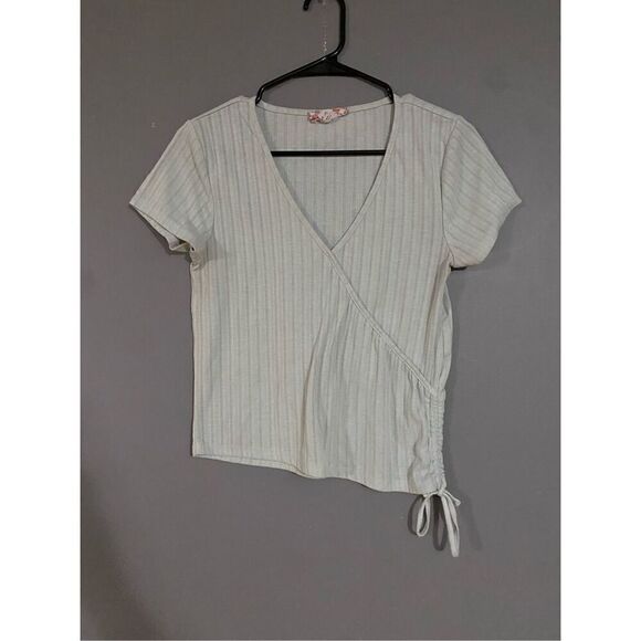 Pink Rose Ribbed Tie Wrap Short Sleeve Top Size Large - Picture 1 of 4